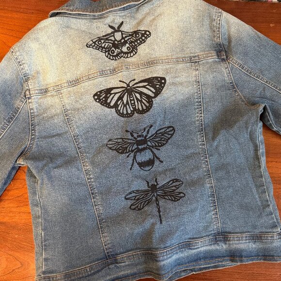 Ci Sono Jackets & Blazers - Truly One-of-a-Kind Hand Block Printed Forest Nymph Jean Jacket 🧚🏻‍♂️